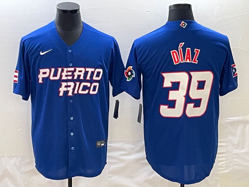 Men 2023 World Cub Puerto Rico #39 Diaz Blue Nike MLB Jersey2
